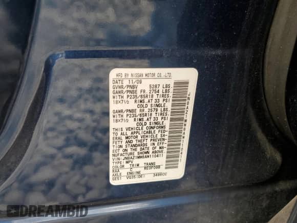 2010 Nissan Murano SL with VIN JN8AZ1MW8AW110411, listed as a Copart auction lot 71104055 with 215,987 mi miles and Clean title. Bid and sale history available at DreamBid. Image 13.