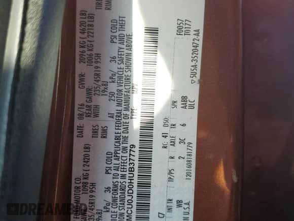 2017 Ford Escape Titanium с VIN 1FMCU0JD0HUB37779, выставлен на аукционе Copart как лот 84385835 с пробегом 126 814 миль миль и Чистый • Clean title. История ставок и продаж доступна на DreamBid. Изображение 12.