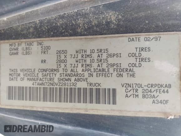 1997 Toyota Tacoma с VIN 4TAWN72N0VZ281132, выставлен на аукционе IAAI как лот 42177363 с пробегом 145 622 миль миль и . История ставок и продаж доступна на DreamBid. Изображение 9.