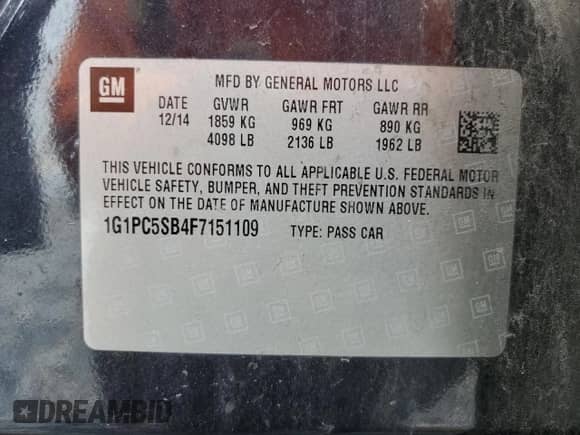 2015 Chevrolet Cruze LT z VIN 1G1PC5SB4F7151109, wystawiony jako Copart lot #71853985 z przebiegiem 207 587 mil mil oraz Czysty tytuł • Clean title. Historia ofert i sprzedaży dostępna na DreamBid. Obrazek 12.