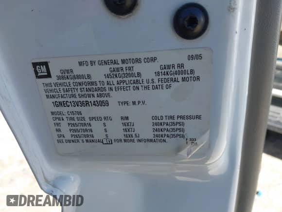 2006 Chevrolet Tahoe LS z VIN 1GNEC13V36R143059, wystawiony jako IAAI lot #41727459 z przebiegiem 230 849 mil mil oraz . Historia ofert i sprzedaży dostępna na DreamBid. Obrazek 9.