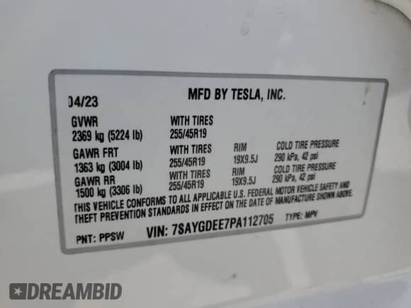 2023 Tesla Model Y Long Range с VIN 7SAYGDEE7PA112705, выставлен на аукционе Copart как лот 65862094 с пробегом 18 066 миль миль и Списание • Salvage title. История ставок и продаж доступна на DreamBid. Изображение 15.