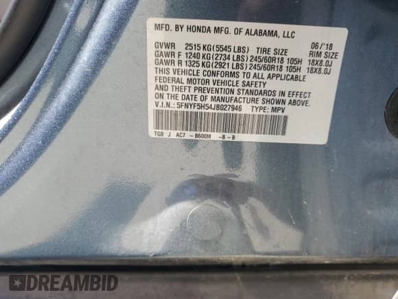 2018 Honda Pilot EX-L with VIN 5FNYF5H54JB027946, listed as a Copart auction lot 71134595 with 210,913 mi miles and Salvage title. Bid and sale history available at DreamBid. Image 12.