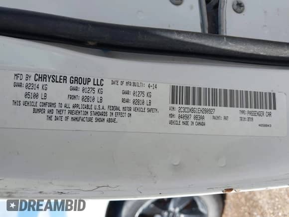 2014 Dodge Charger SE with VIN 2C3CDXBG1EH280927, listed as a IAAI auction lot 43306918 with Not provided miles and . Bid and sale history available at DreamBid. Image 9.