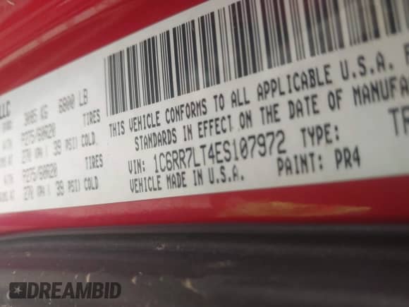 2014 Ram 1500 Big Horn z VIN 1C6RR7LT4ES107972, wystawiony jako IAAI lot #41867897 z przebiegiem Nie podano mil oraz . Historia ofert i sprzedaży dostępna na DreamBid. Obrazek 9.