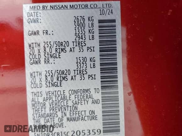 2025 Nissan Pathfinder SL с VIN 5N1DR3CB1SC205359, выставлен на аукционе Copart как лот 44582985 с пробегом 2 179 миль миль и Списание • Salvage title. История ставок и продаж доступна на DreamBid. Изображение 14.