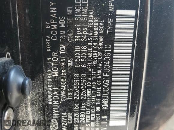 2015 Hyundai Tucson SE с VIN KM8JUCAG1FU040610, выставлен на аукционе Copart как лот 71911765 с пробегом 49 592 миль миль и Списание • Salvage title. История ставок и продаж доступна на DreamBid. Изображение 14.