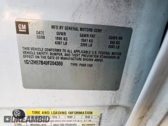 2009 Chevrolet Malibu 1LT с VIN 1G1ZH57B49F204369, выставлен на аукционе Copart как лот 82222685 с пробегом 162 600 миль миль и Списание • Salvage title. История ставок и продаж доступна на DreamBid. Изображение 12.