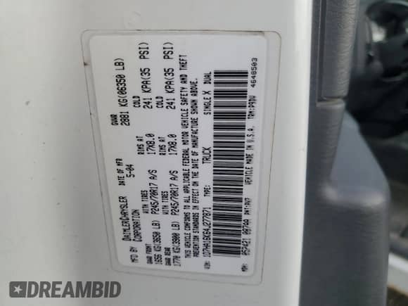 2004 Dodge 1500 ST z VIN 1D7HA16K64J277871, wystawiony jako Copart lot #68811885 z przebiegiem 141 859 mil mil oraz Szkoda całkowita • Salvage title. Historia ofert i sprzedaży dostępna na DreamBid. Obrazek 12.