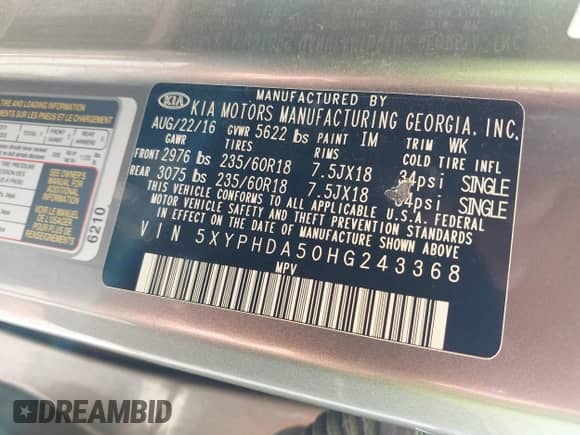 2017 Kia Sorento EX with VIN 5XYPHDA50HG243368, listed as a IAAI auction lot 42886474 with 120,485 mi miles and . Bid and sale history available at DreamBid. Image 9.