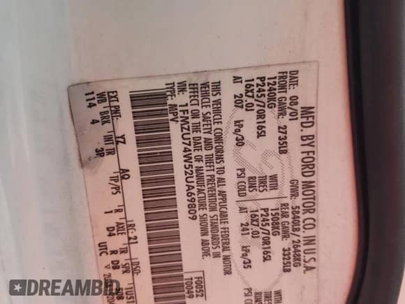 2002 Ford Explorer Eddie Bauer с VIN 1FMZU74W52UA69809, выставлен на аукционе Copart как лот 67541725 с пробегом 249 984 миль миль и Списание • Salvage title. История ставок и продаж доступна на DreamBid. Изображение 13.
