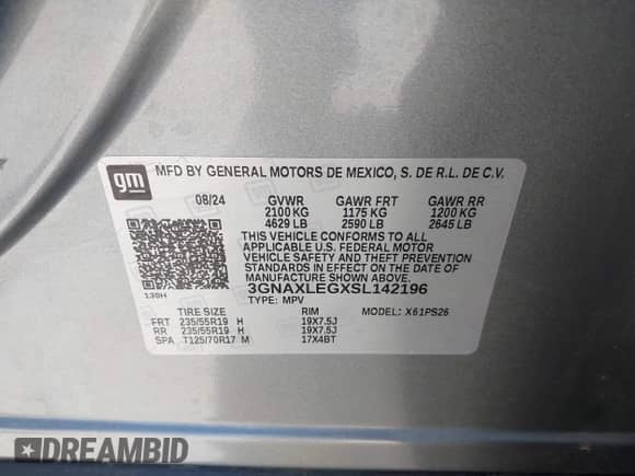 2025 Chevrolet Equinox FWD RS with VIN 3GNAXLEGXSL142196, listed as a IAAI auction lot 42782146 with 15,278 mi miles and . Bid and sale history available at DreamBid. Image 9.