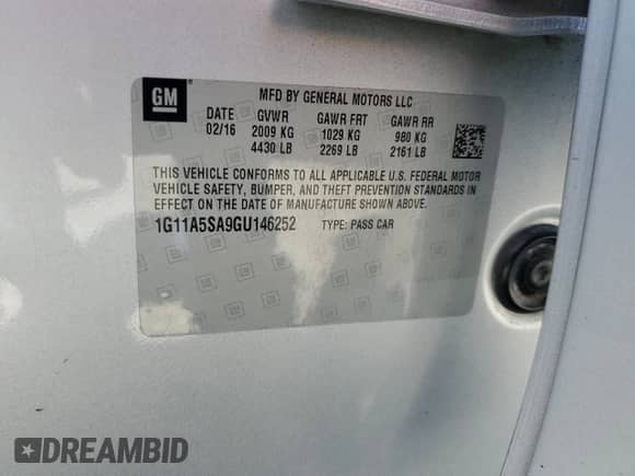 2016 Chevrolet Malibu LS с VIN 1G11A5SA9GU146252, выставлен на аукционе Copart как лот 80677545 с пробегом 221 932 миль миль и На запчасти • Non repairable. История ставок и продаж доступна на DreamBid. Изображение 12.