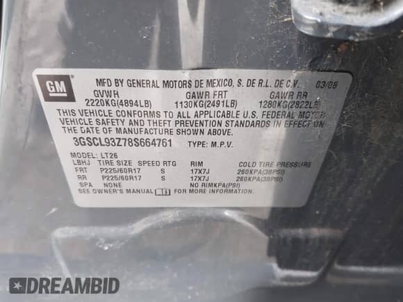 2008 Saturn VUE Green Line with VIN 3GSCL93Z78S664761, listed as a IAAI auction lot 41818677 with Not provided miles and . Bid and sale history available at DreamBid. Image 9.