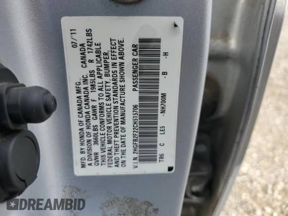 2012 Honda Civic with VIN 2HGFB2F22CH515706, listed as a Copart auction lot 71010745 with 181,438 mi miles and Salvage title. Bid and sale history available at DreamBid. Image 12.