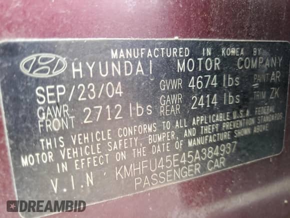 2005 Hyundai XG с VIN KMHFU45E45A384937, выставлен на аукционе Copart как лот 78332294 с пробегом 67 662 миль миль и Чистый • Clean title. История ставок и продаж доступна на DreamBid. Изображение 12.