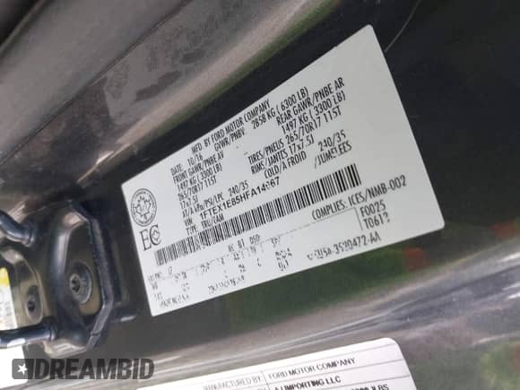 2017 Ford F-150 XL z VIN 1FTEX1E85HFA14667, wystawiony jako IAAI lot #41786053 z przebiegiem 145 788 mil mil oraz . Historia ofert i sprzedaży dostępna na DreamBid. Obrazek 9.