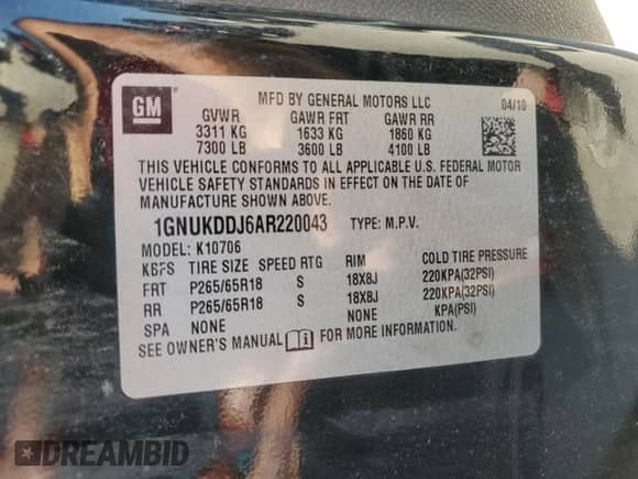 2010 Chevrolet Tahoe with VIN 1GNUKDDJ6AR220043, listed as a Copart auction lot 81317205 with 142,565 mi miles and Clean title. Bid and sale history available at DreamBid. Image 13.
