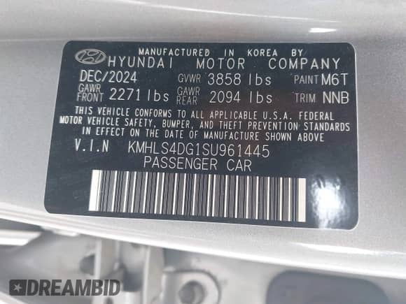 2025 Hyundai Elantra SEL Convenience с VIN KMHLS4DG1SU961445, выставлен на аукционе IAAI как лот 43326304 с пробегом 13 588 миль миль и . История ставок и продаж доступна на DreamBid. Изображение 9.