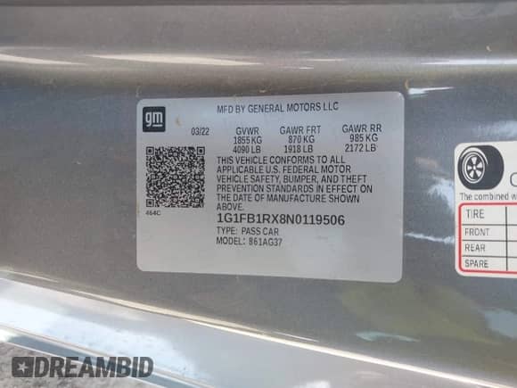 2022 Chevrolet Camaro 1LT z VIN 1G1FB1RX8N0119506, wystawiony jako IAAI lot #41805800 z przebiegiem Nie podano mil oraz . Historia ofert i sprzedaży dostępna na DreamBid. Obrazek 9.