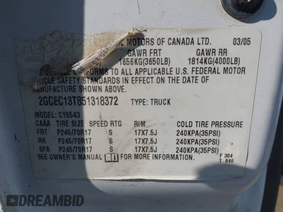 2005 Chevrolet Silverado 1500 LS с VIN 2GCEC13T851318372, выставлен на аукционе IAAI как лот 42863059 с пробегом 223 540 миль миль и . История ставок и продаж доступна на DreamBid. Изображение 9.