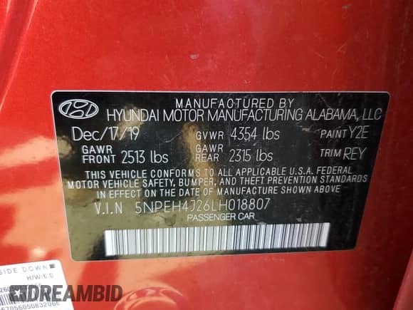 2020 Hyundai Sonata Limited с VIN 5NPEH4J26LH018807, выставлен на аукционе Copart как лот 71852375 с пробегом 137 263 миль миль и Списание • Salvage title. История ставок и продаж доступна на DreamBid. Изображение 12.