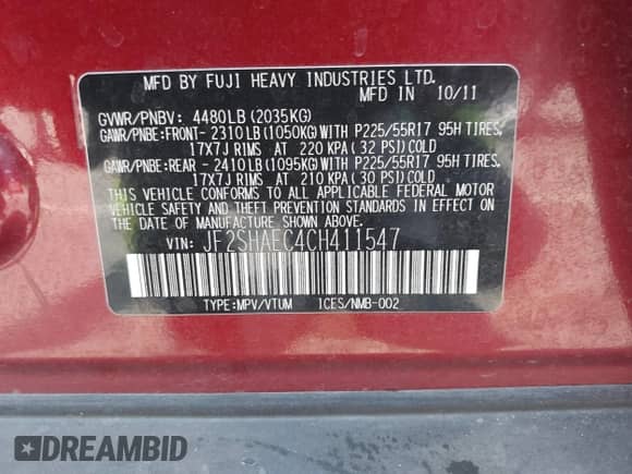 2012 Subaru Forester X Limited z VIN JF2SHAEC4CH411547, wystawiony jako IAAI lot #42444452 z przebiegiem 112 797 mil mil oraz . Historia ofert i sprzedaży dostępna na DreamBid. Obrazek 9.