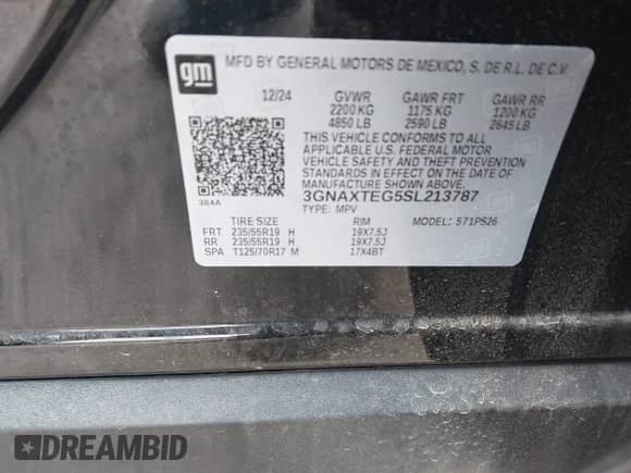 2025 Chevrolet Equinox AWD RS с VIN 3GNAXTEG5SL213787, выставлен на аукционе IAAI как лот 42321987 с пробегом 5 511 миль миль и . История ставок и продаж доступна на DreamBid. Изображение 9.