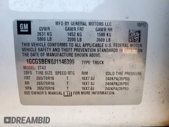 2018 Chevrolet Colorado 2WD Work Truck with VIN 1GCGSBEN0J1146399, listed as a Copart auction lot 68210025 with 170,524 mi miles and Salvage title. Bid and sale history available at DreamBid. Image 13.