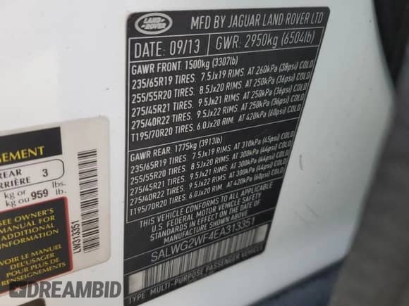 2014 Land Rover Range Rover Sport SE with VIN SALWG2WF4EA313351, listed as a Copart auction lot 86238295 with 107,844 mi miles and Clean title. Bid and sale history available at DreamBid. Image 13.