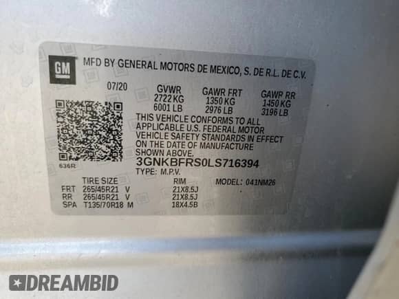 2020 Chevrolet Blazer Premier с VIN 3GNKBFRS0LS716394, выставлен на аукционе Copart как лот 57030775 с пробегом 54 665 миль миль и Списание • Salvage title. История ставок и продаж доступна на DreamBid. Изображение 13.