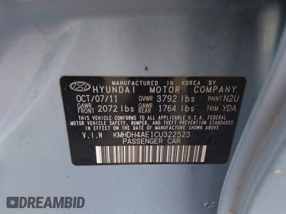 2012 Hyundai Elantra GLS z VIN KMHDH4AE1CU322523, wystawiony jako IAAI lot #43276492 z przebiegiem 117 748 mil mil oraz . Historia ofert i sprzedaży dostępna na DreamBid. Obrazek 9.