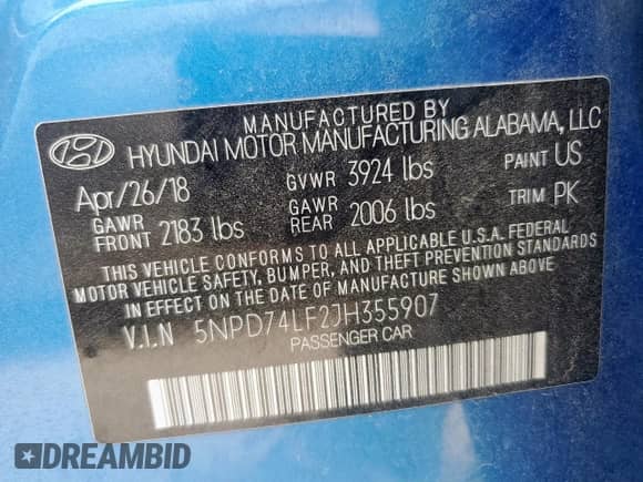 2018 Hyundai Elantra SE z VIN 5NPD74LF2JH355907, wystawiony jako Copart lot #85938175 z przebiegiem 74 246 mil mil oraz Szkoda całkowita • Salvage title. Historia ofert i sprzedaży dostępna na DreamBid. Obrazek 12.