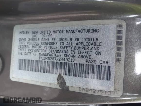 1999 Chevrolet Prizm с VIN 1Y1SK5287XZ449213, выставлен на аукционе IAAI как лот 42042272 с пробегом 333 202 миль миль и . История ставок и продаж доступна на DreamBid. Изображение 9.