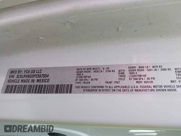 2023 Ram ProMaster Cargo с VIN 3C6LRVBG0PE567554, выставлен на аукционе IAAI как лот 42203133 с пробегом 13 727 миль миль и . История ставок и продаж доступна на DreamBid. Изображение 9.