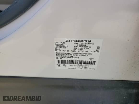 2018 Ford Explorer Limited z VIN 1FM5K7F82JGC69918, wystawiony jako Copart lot #91180485 z przebiegiem 135 213 mil mil oraz Czysty tytuł • Clean title. Historia ofert i sprzedaży dostępna na DreamBid. Obrazek 13.