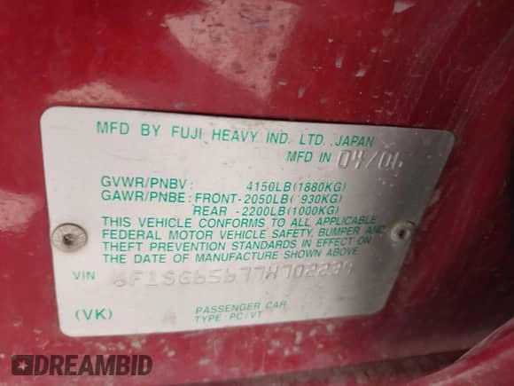 2007 Subaru Forester X with VIN JF1SG65677H702239, listed as a IAAI auction lot 42968572 with 212,781 mi miles and . Bid and sale history available at DreamBid. Image 9.