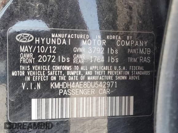 2013 Hyundai Elantra GLS with VIN KMHDH4AE8DU542971, listed as a Copart auction lot 61842835 with 244,922 mi miles and Salvage title. Bid and sale history available at DreamBid. Image 13.