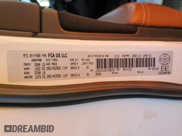 2015 Jeep Grand Cherokee SRT с VIN 1C4RJFDJ3FC798155, выставлен на аукционе Copart как лот 89917065 с пробегом 170 232 миль миль и Списание • Salvage title. История ставок и продаж доступна на DreamBid. Изображение 13.