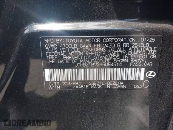 2025 Lexus IS 350 F Sport z VIN JTHBZ1B2XS5084514, wystawiony jako IAAI lot #42125934 z przebiegiem 2 200 mil mil oraz . Historia ofert i sprzedaży dostępna na DreamBid. Obrazek 9.