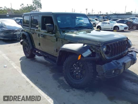 2024 Jeep Wrangler Sport S with VIN 1C4PJXDN0RW107960, listed as a IAAI auction lot 43155437 with 9,103 mi miles and . Bid and sale history available at DreamBid. Image 1.