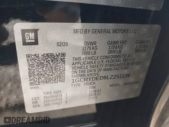 2020 Chevrolet Silverado 1500 LT with VIN 1GCRYDED9LZ251134, listed as a IAAI auction lot 42281072 with 124,274 mi miles and . Bid and sale history available at DreamBid. Image 9.