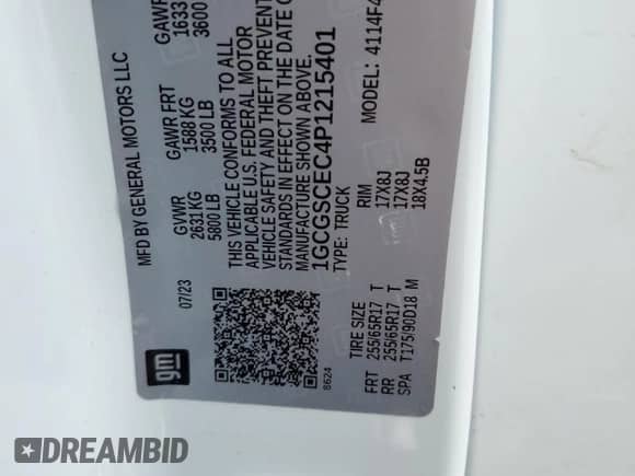 2023 Chevrolet Colorado 2WD LT с VIN 1GCGSCEC4P1215401, выставлен на аукционе Copart как лот 60078325 с пробегом Не указан миль и Списание • Salvage title. История ставок и продаж доступна на DreamBid. Изображение 13.