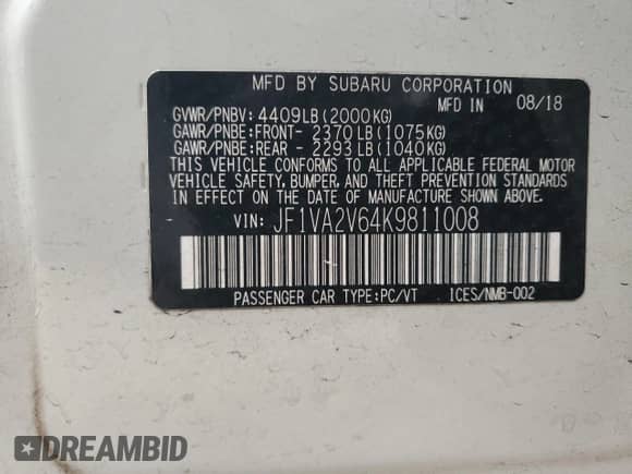 2019 Subaru WRX STI Limited with VIN JF1VA2V64K9811008, listed as a Copart auction lot 42097295 with Not provided miles and Salvage title. Bid and sale history available at DreamBid. Image 12.