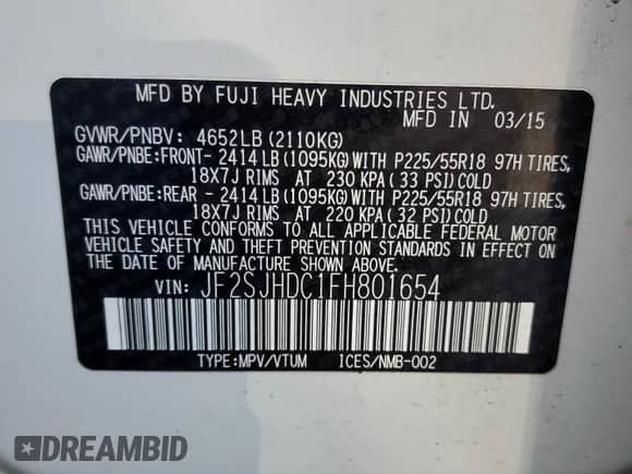 2015 Subaru Forester z VIN JF2SJHDC1FH801654, wystawiony jako Copart lot #81400725 z przebiegiem 201 689 mil mil oraz Czysty tytuł • Clean title. Historia ofert i sprzedaży dostępna na DreamBid. Obrazek 13.