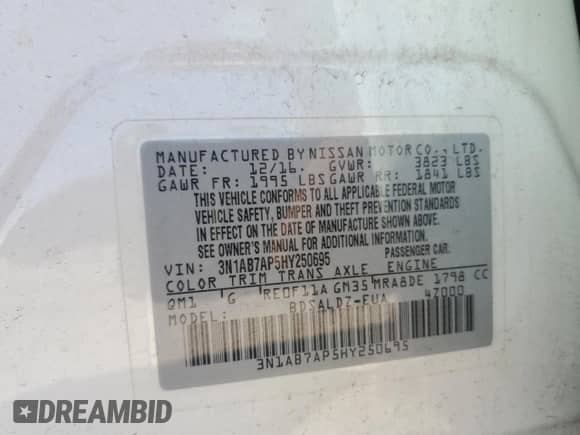 2017 Nissan Sentra SV с VIN 3N1AB7AP5HY250695, выставлен на аукционе Copart как лот 69928095 с пробегом 72 928 миль миль и Списание • Salvage title. История ставок и продаж доступна на DreamBid. Изображение 13.