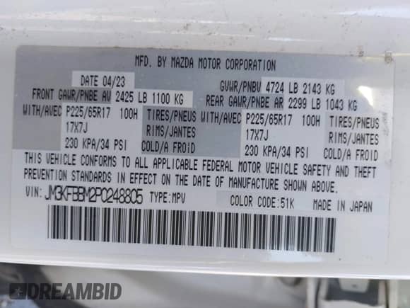 2023 Mazda CX-5 S Select z VIN JM3KFBBM2P0248805, wystawiony jako IAAI lot #43233942 z przebiegiem 41 692 mil mil oraz . Historia ofert i sprzedaży dostępna na DreamBid. Obrazek 9.