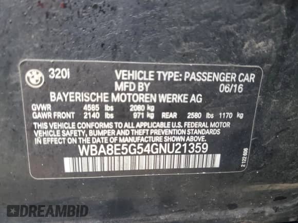 2016 BMW 3 Series 320i xDrive z VIN WBA8E5G54GNU21359, wystawiony jako Copart lot #90828525 z przebiegiem 152 230 mil mil oraz Czysty tytuł • Clean title. Historia ofert i sprzedaży dostępna na DreamBid. Obrazek 12.