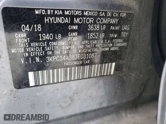 2018 Hyundai Accent Limited с VIN 3KPC34A38JE031087, выставлен на аукционе Copart как лот 56942635 с пробегом 129 692 миль миль и Списание • Salvage title. История ставок и продаж доступна на DreamBid. Изображение 13.