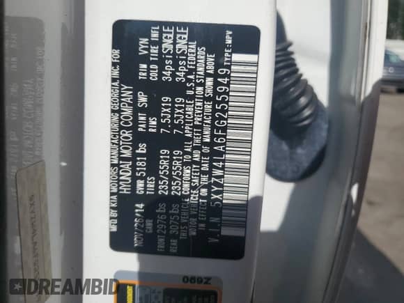 2015 Hyundai Santa Fe с VIN 5XYZW4LA6FG255949, выставлен на аукционе Copart как лот 66069585 с пробегом 113 324 миль миль и Списание • Salvage title. История ставок и продаж доступна на DreamBid. Изображение 13.